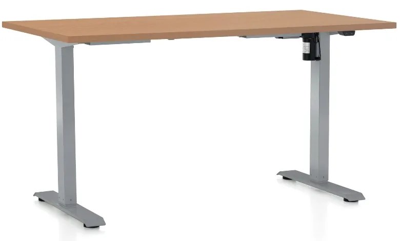 Masa inaltime reglabila OfficeTech A, 140 x 80 cm, bază gri, fag