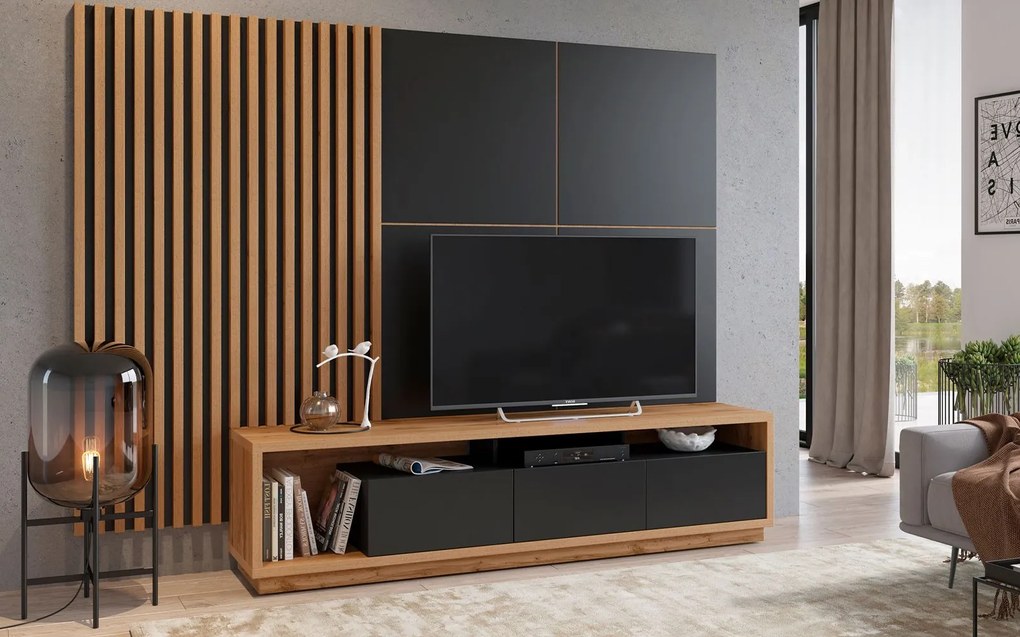 Comodă lemn masiv Livento TV, 200 × 50 × 45 cm