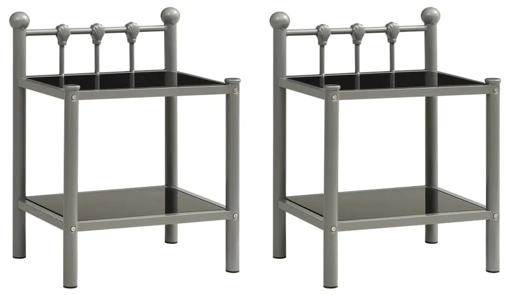 325077 vidaXL Noptiere, 2 buc., gri și negru, metal și sticlă