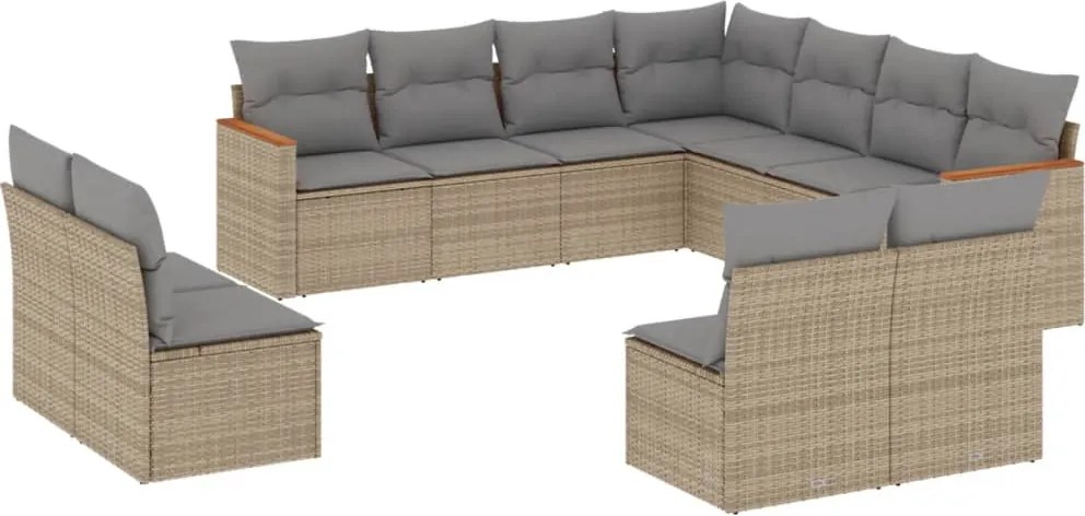 vidaXL Set canapele de grădină, 11 piese, cu perne, bej, poliratan