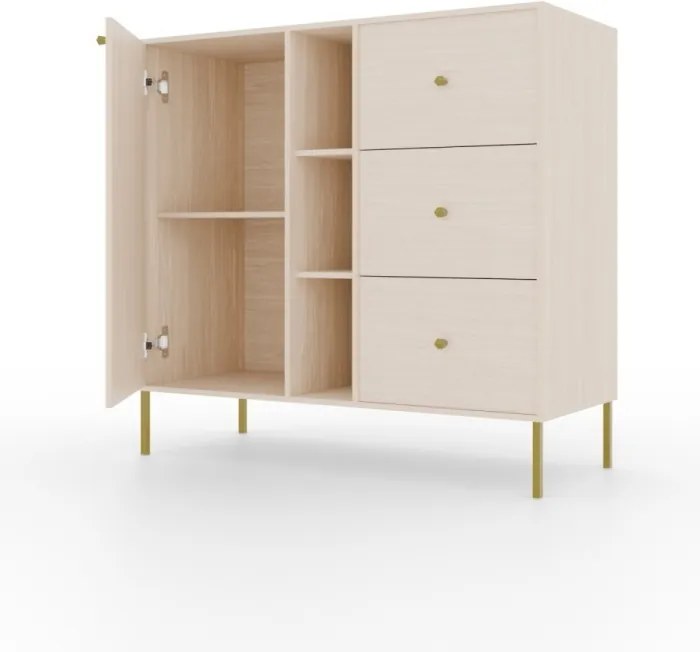 Comodă cu usa si trei sertare, 100x41x95 cm, Tili System. ADRK Furniture (Culoare: Bej nisip / Bej nisip)