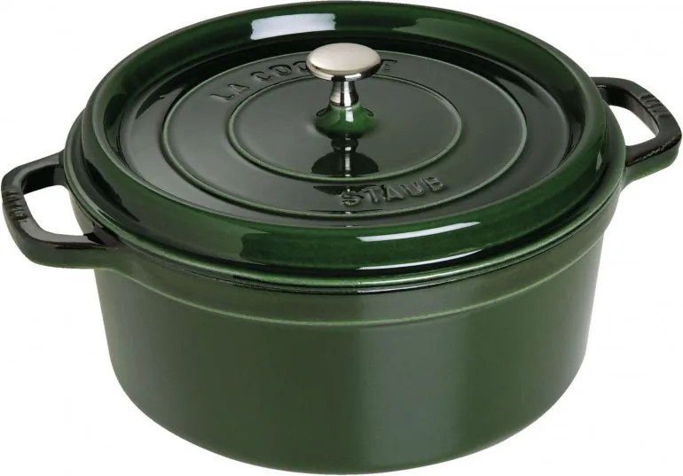 Oala din fonta Staub La Cocotte 40509-361-0, 6,7 l, 28 cm, de la -20°C pana la 260 °C, Emailata, Capac cu structura anti-picaturi, Toate plitele inclusiv inductie, Verde