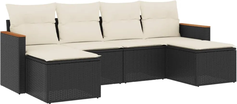 vidaXL Set mobilier de grădină cu perne, 6 piese, negru, poliratan