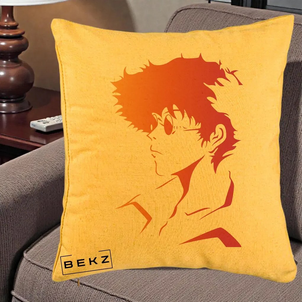 Perna Decorativa Cowboy Bebop Spike Silueta Gradient, 40x40 cm, Galben, Husa Detasabila, Perna Inclusa, BEKZ®