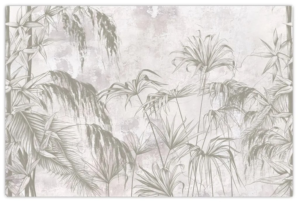 Tablou - Plante tropicale pe perete gri (90x60 cm)