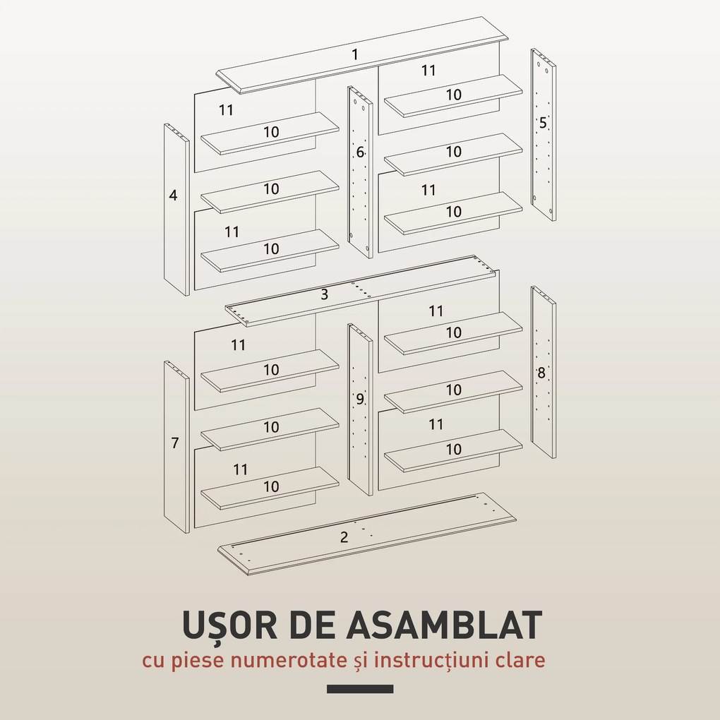 HOMCOM Dulap Bibliotecă pentru CD-uri cu 16 Rafturi, Design Modern, din Lemn, 106,5x24x126,3 cm, Natur | Aosom Romania
