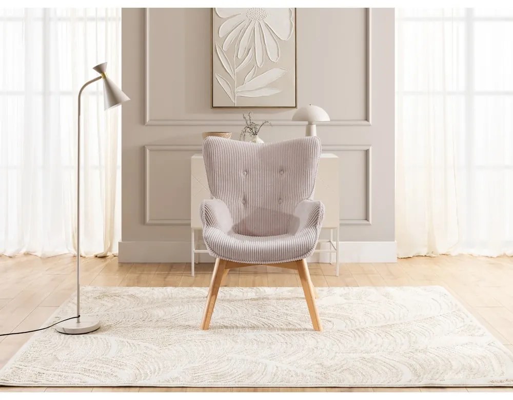 Fotoliu roz deschis cu tapițerie din catifea reiată Niko – Ropez