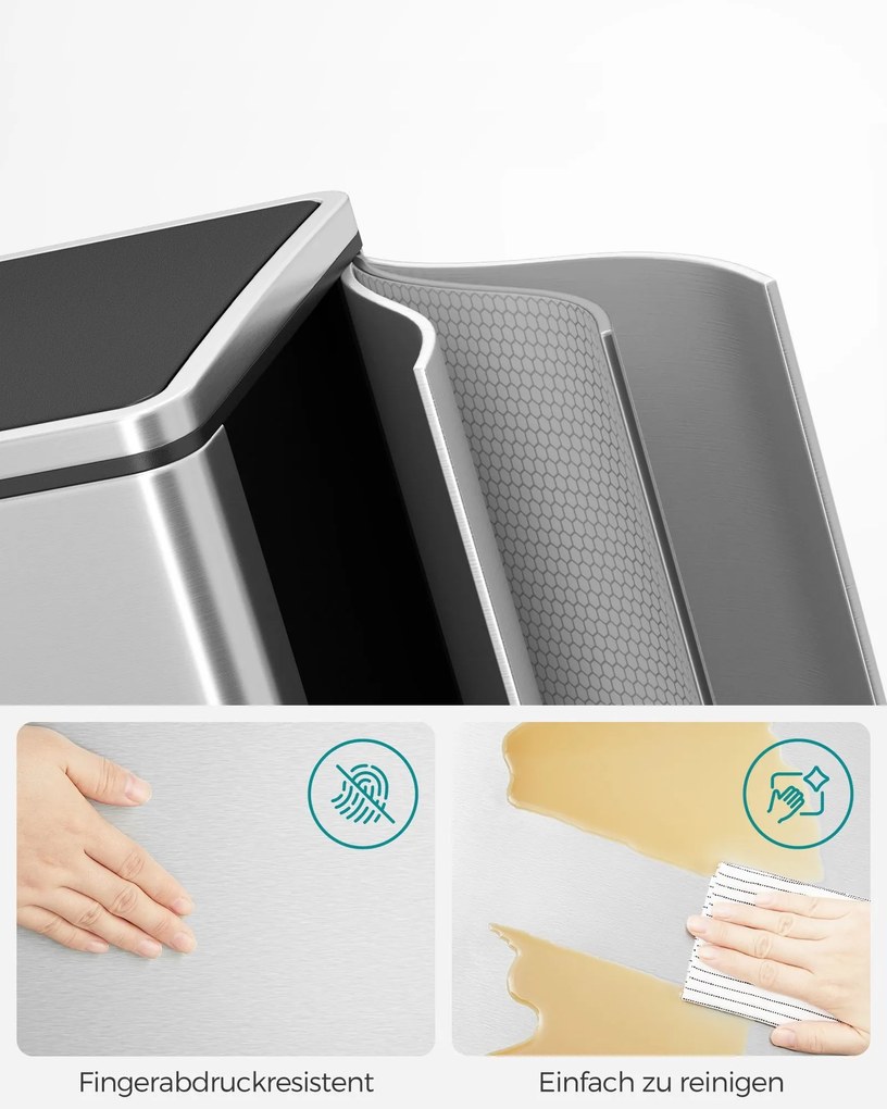 Coș pentru sortarea deșeurilor SORT, 2x30 l + saci de gunoi, argintiu/negru Vasagle