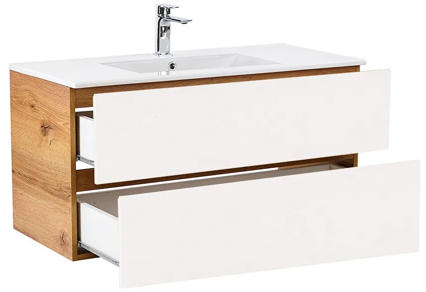 Mobilier complet de baie Vario Forte 100 stejar-alb