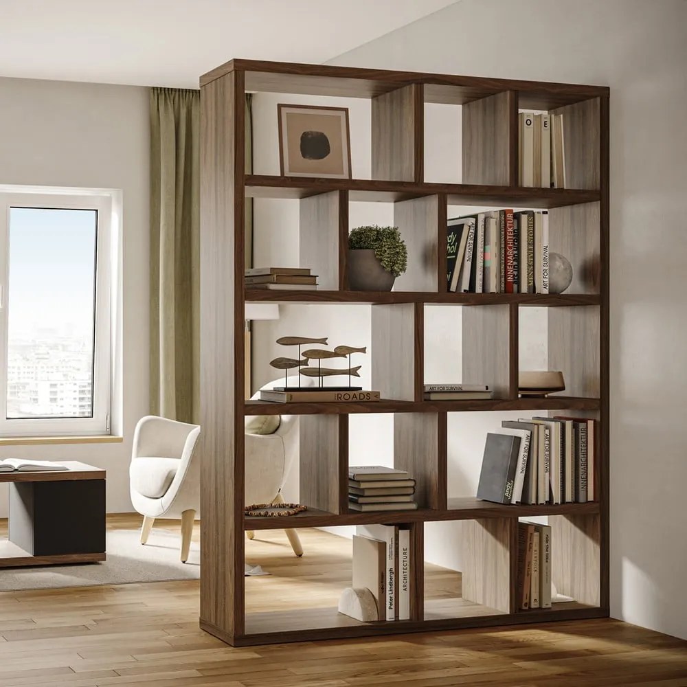 Bibliotecă maro cu aspect de lemn de nuc 150x198 cm Berlin – TemaHome