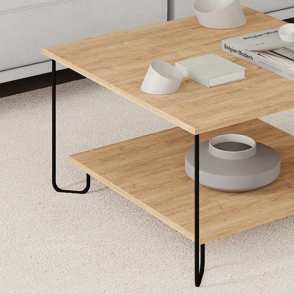 Măsuță de cafea în culoare naturală cu blat cu aspect de lemn de stejar 80x80 cm Tonka – Marckeric