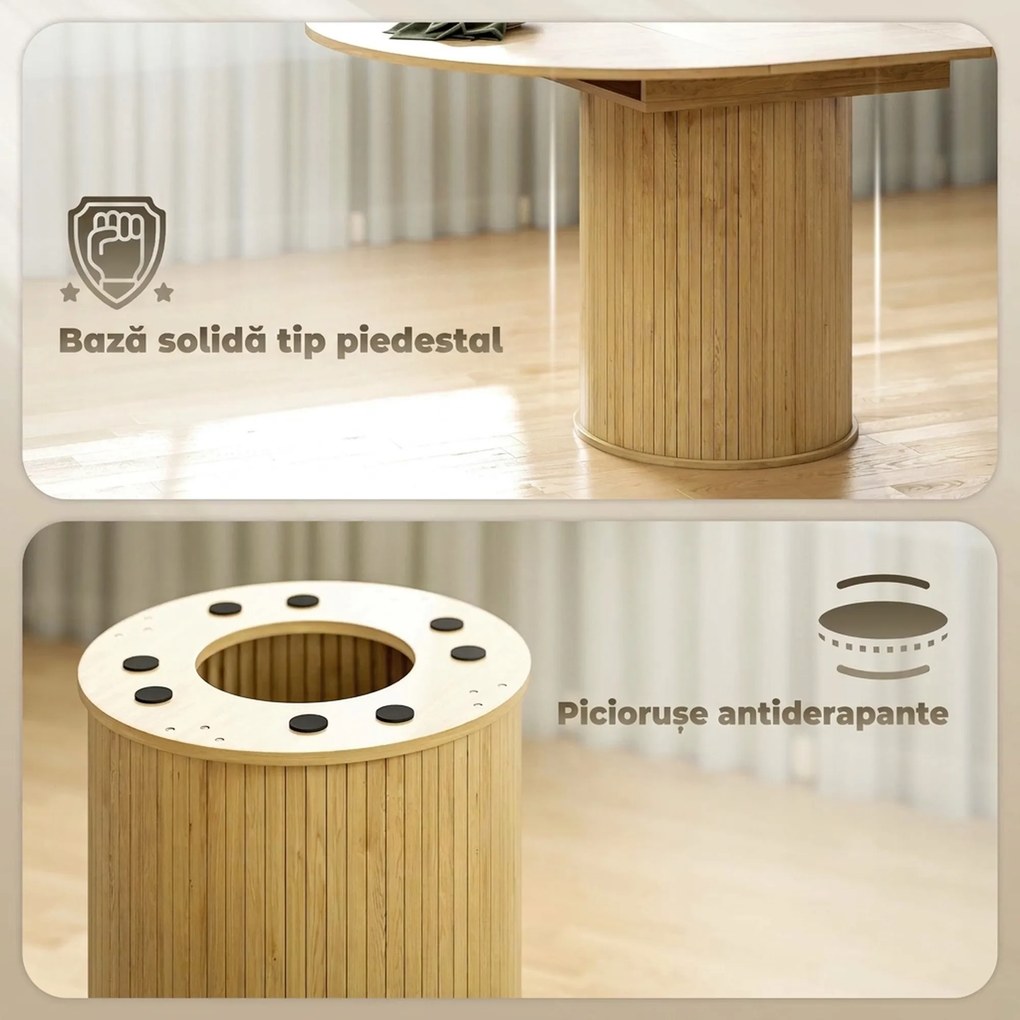HOMCOM Masă Extensibilă Rotundă pentru 6-8 Persoane, culoare Lemn | Aosom Romania