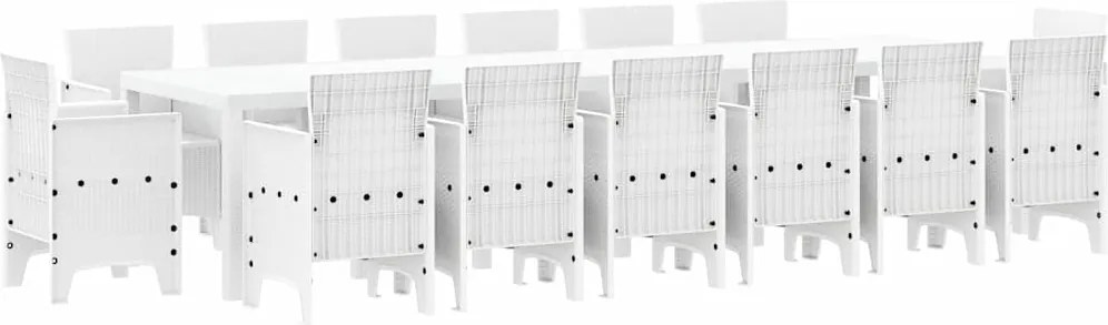 vidaXL Set de masă pentru grădină 15 pcs Alb Ratan Polt