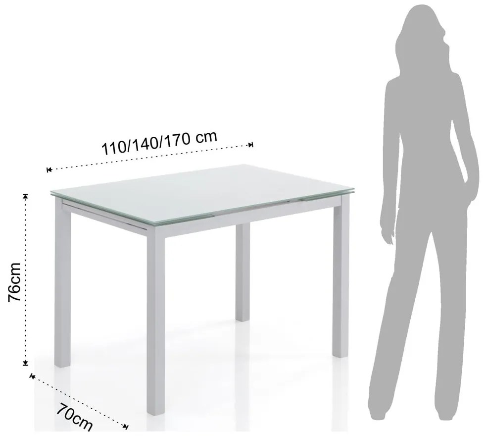 Masă de dining extensibilă cu blat din sticlă 70x110 cm Fast – Tomasucci