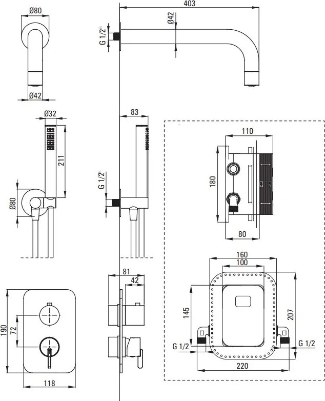 SILIA Set de Duș cu Montare Îngropată, cu BOX pentru Baterie - Finisaj: Auriu Periat BXYZRQSM