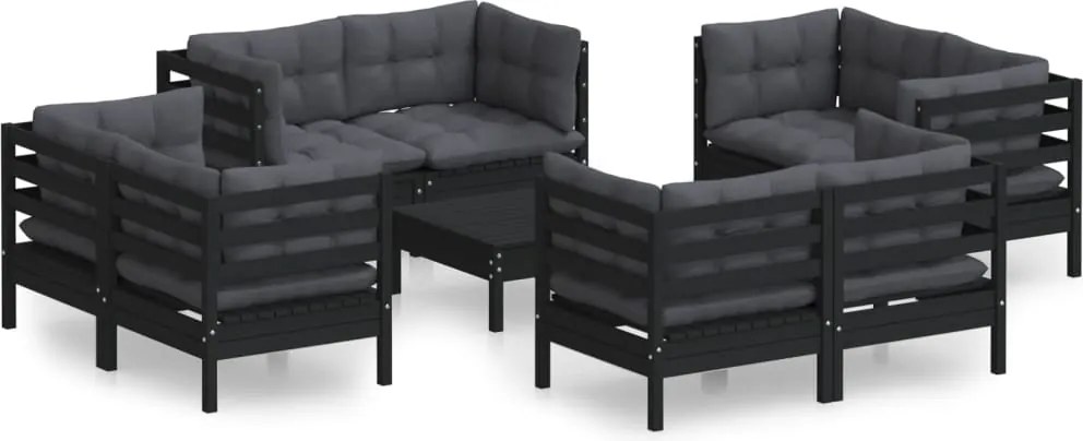 vidaXL Set mobilier de grădină cu perne, 9 piese, antracit, lemn pin
