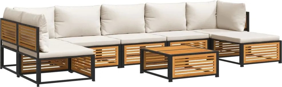 vidaXL Set de canapele de grădină cu perne, 8 piese, lemn masiv acacia