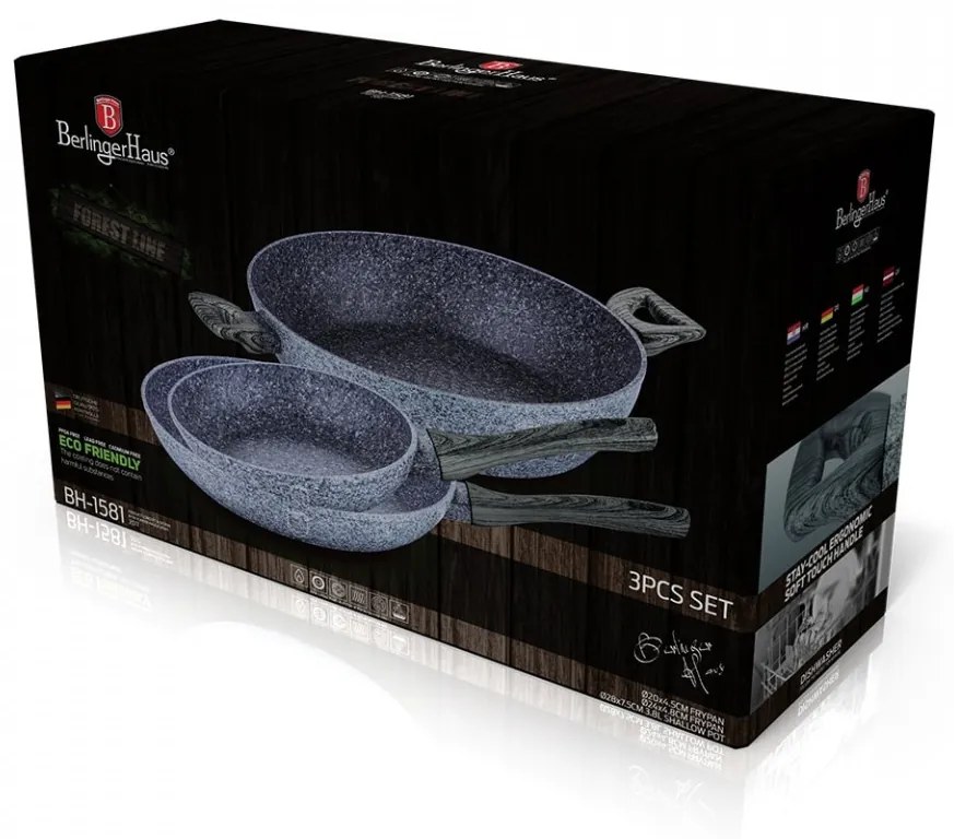 Set tigai marmorate (3 piese) din aluminiu forjat Forest Dark Gray Line Berlinger Haus BH 1581