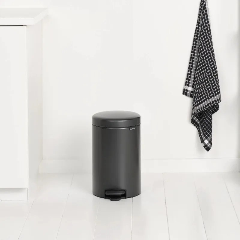 Cos de gunoi cu pedala Brabantia NewIcon 1008842, 12 L, Inchidere lina, Baza antiderapanta, Gri inchis