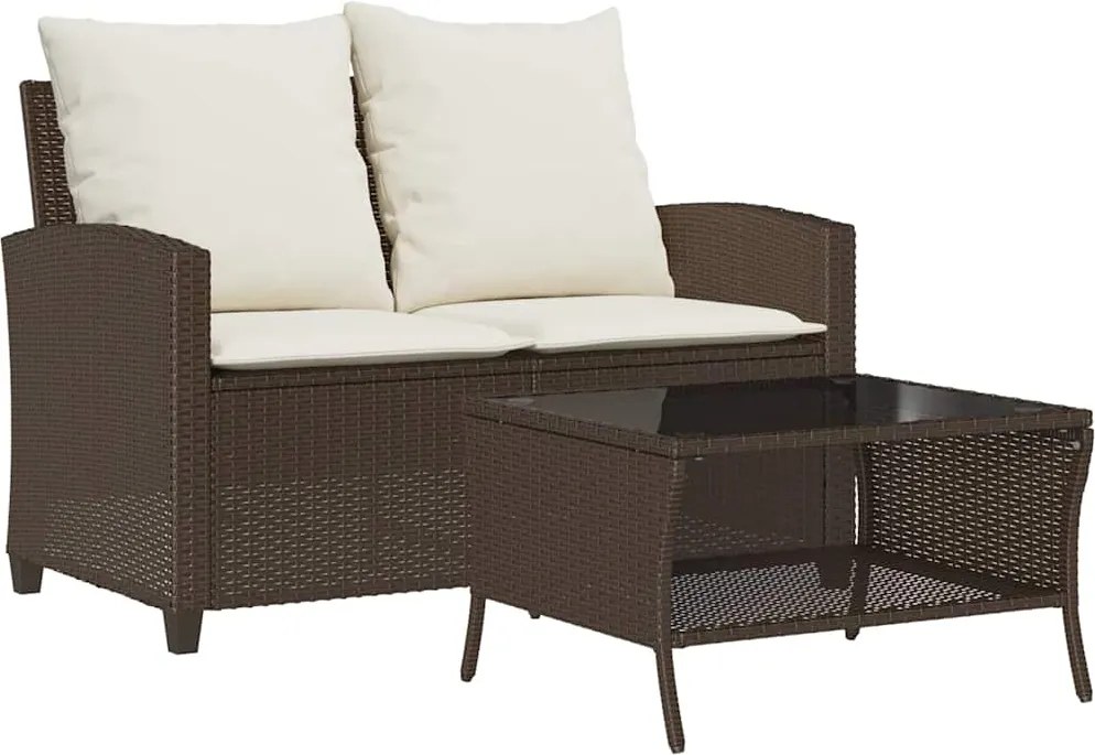 vidaXL Canapea de grădină cu 2 locuri cu perne și masă polirattan maro