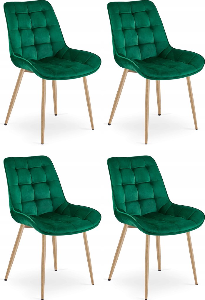 Set 4 Scaune Bucatarie/Dining Joy Verde Deschis, Catifea, Picioare Metalice, Finisaj Lemn
