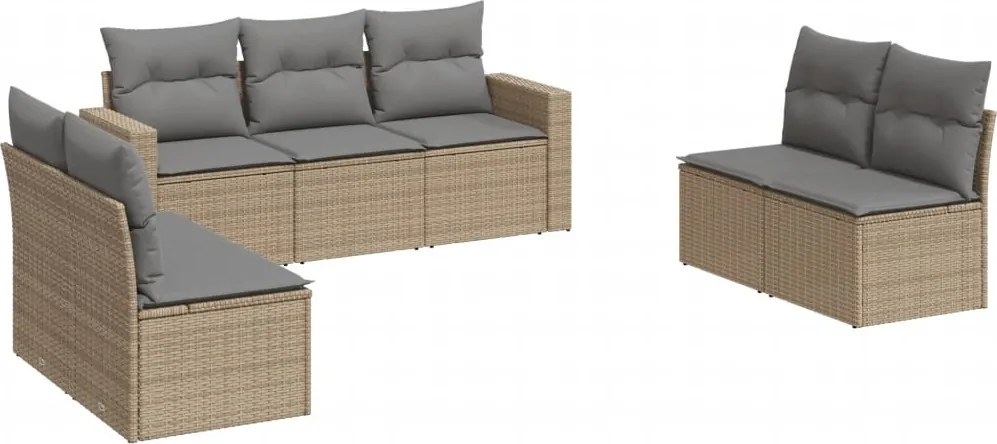 vidaXL Set canapele de grădină, 7 piese, cu perne, bej, poliratan