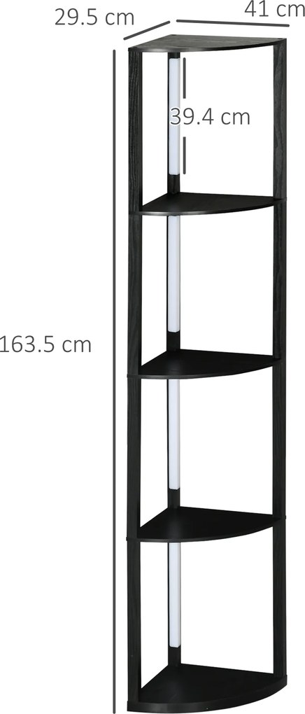Lampa de Podea LED cu Rafturi, Lampa Moderna Independenta de Colt pentru Camera de Zi cu Lumina Alba Calda Reglabila, Negru HOMCOM | Aosom Romania