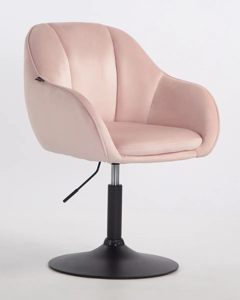 HR12055N Scaun Roz Pudra din Catifea cu Bază Neagră