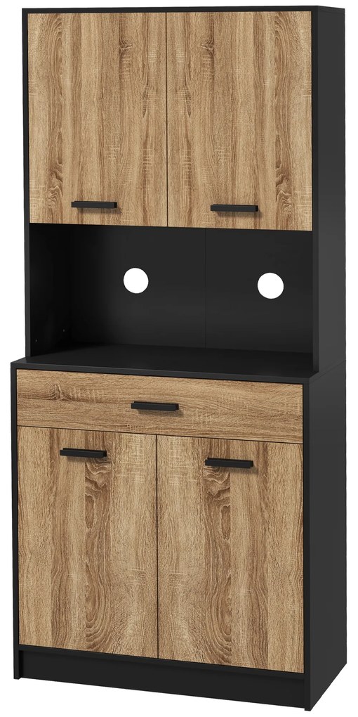 HOMCOM Bufet de bucătărie Dulap de depozitare, 2 dulapuri 4 uși 1 sertar, pasaje pentru cabluri 80L x 40P x 180H cm | Aosom Romania