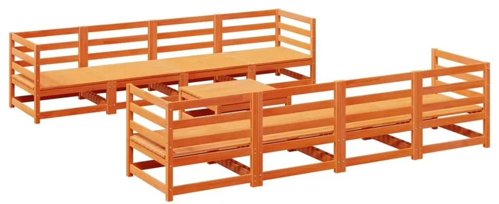 3299355 vidaXL Set canapea de grădină, 9 piese, maro ceruit, lemn masiv de pin