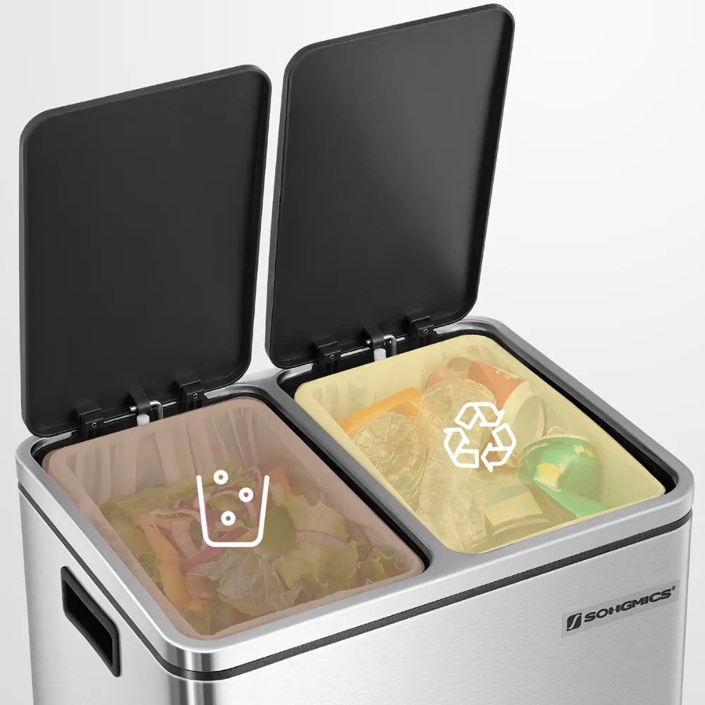 Coș pentru separarea deșeurilor SORT 30l (2×15l), argintiu SongmicsHome
