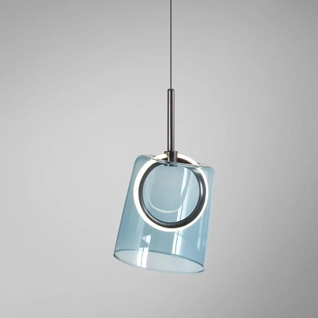 Pendul modern LED 3000K, inaltime reglabila, sticla, albastru, Zula