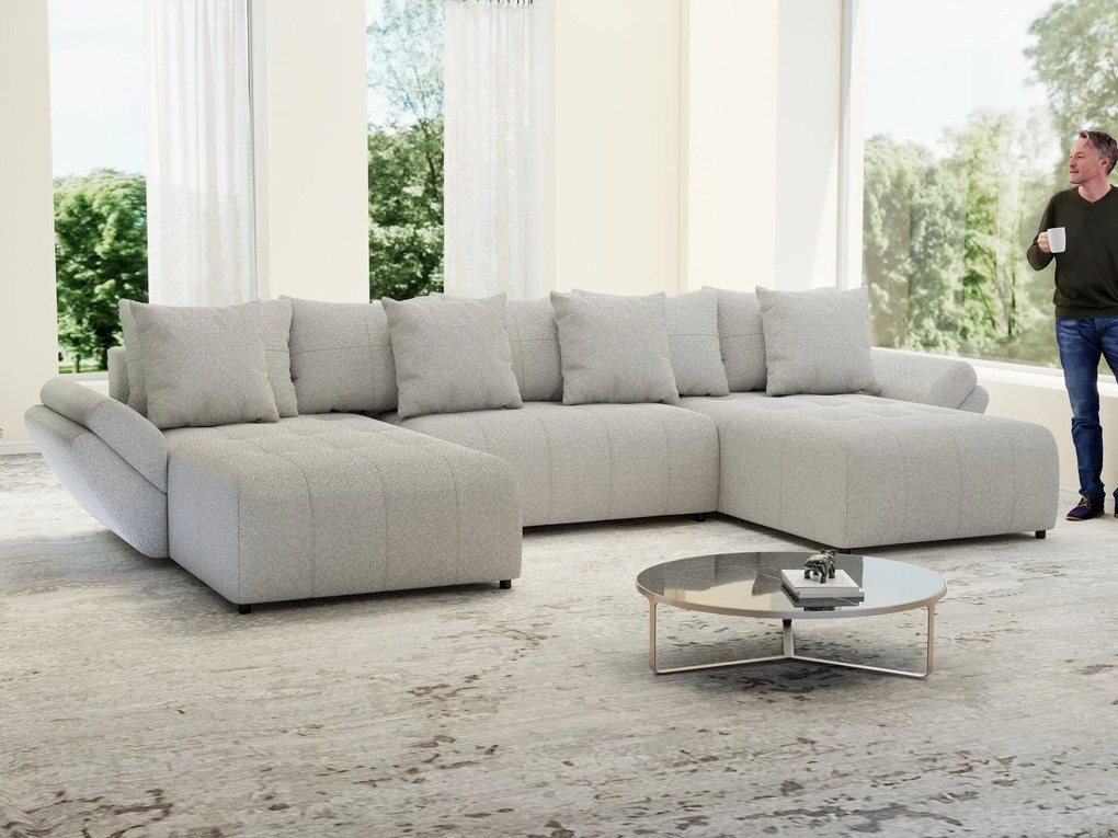 Colțar extensibil dumonde cu ladă de depozitare si sezut confortabil din spuma high-density, Berlin U Euphoria Dove 380x180 cm