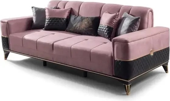 Canapea extensibila cu 3 locuri living – stofa gri, detalii aurii – Extra