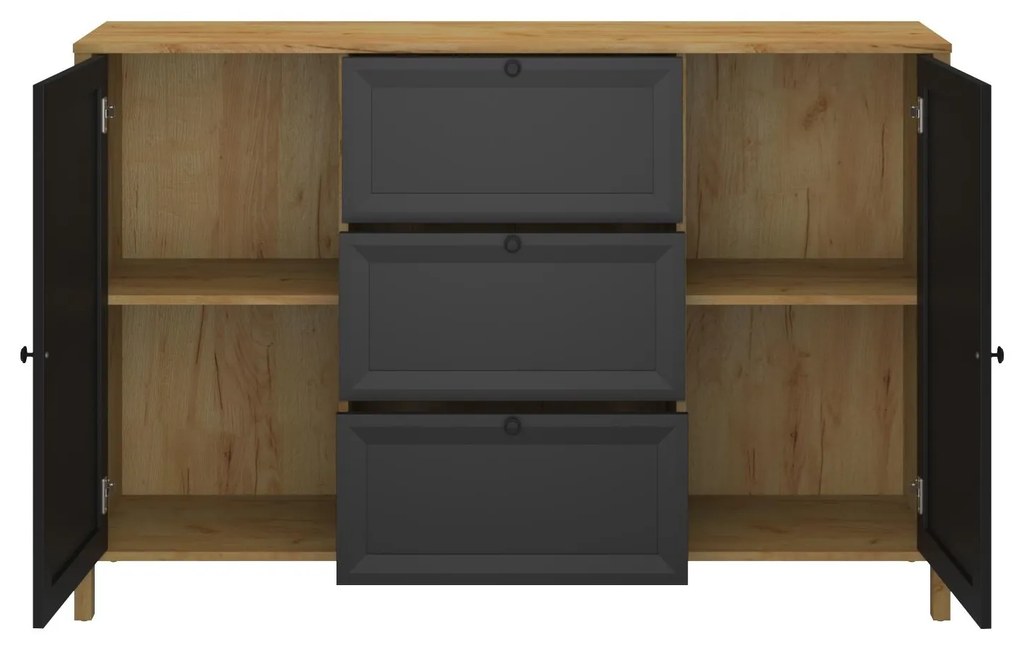 Comodă Bruselas 2 (stejar craft auriu + negru) . 1116782