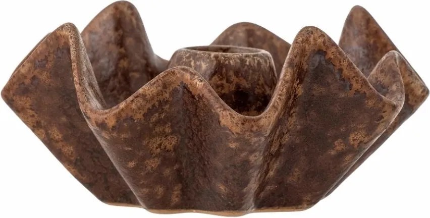Sfeșnic din ceramică, maro, margine ondulată, glazură reactivă, 6 x 12 cm, „Rameeza”