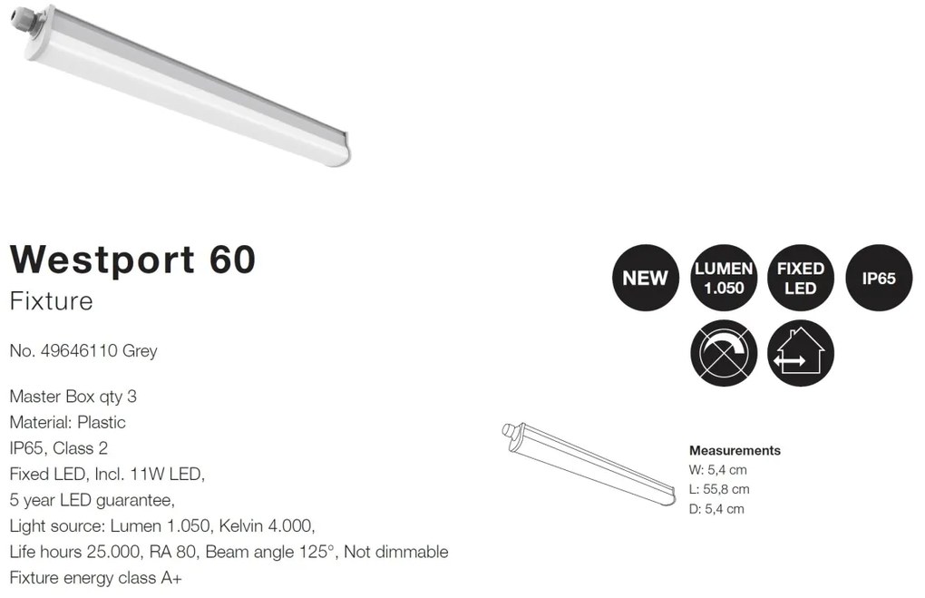 Plafoniera LED design liniar IP65 Westport 60 / 11W 49646110 NL