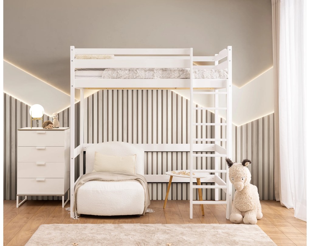 Pat Samio 80x190 copii supraetajat - culoare alb