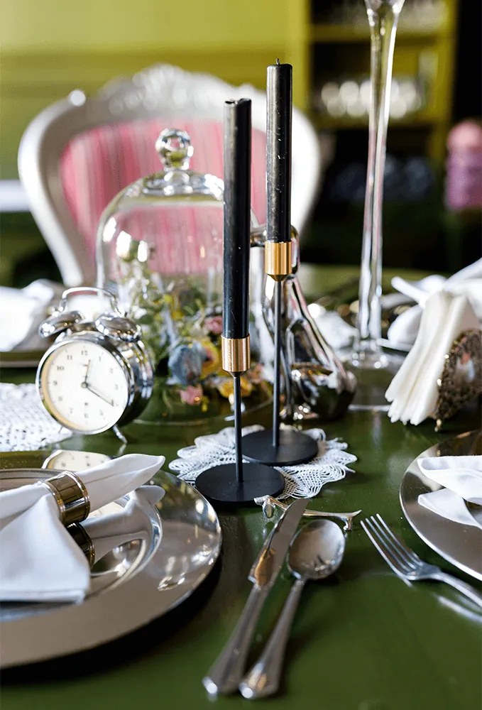 Set două sfeşnice, negru/auriu, ARLOB