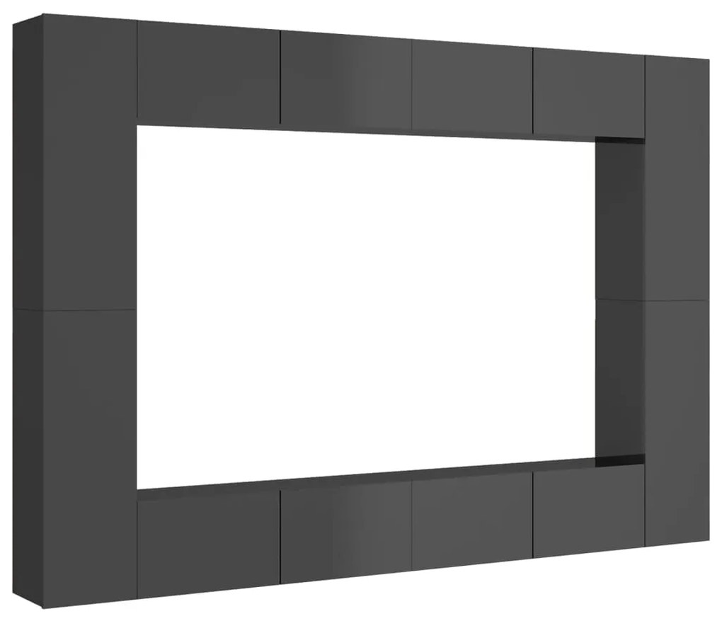3079510 vidaXL Set de dulapuri TV, 8 piese, gri extralucios, lemn prelucrat