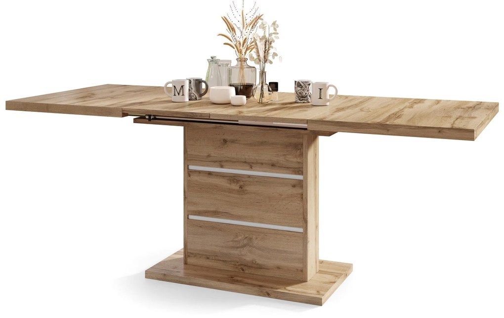 Mazzoni PIANO stejar votan / inserții albe - masă modernă extensibilă până la 200 cm