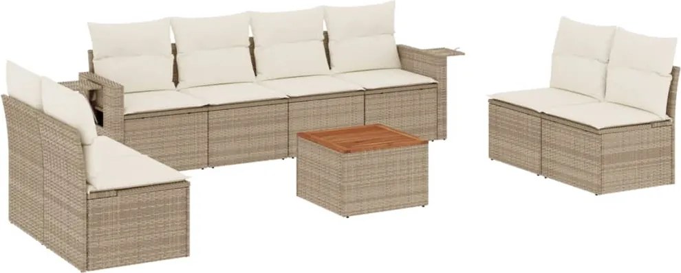 vidaXL Set canapele de grădină, 9 piese, cu perne, bej, poliratan