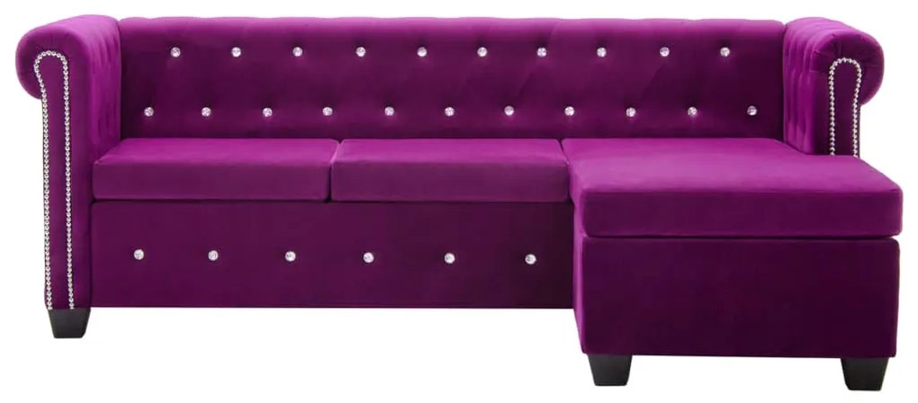 247148 vidaXL Canapea Chesterfield, formă L, catifea, 199x142x72 cm, violet