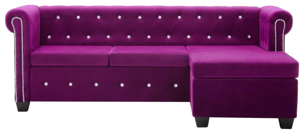 Canapea Chesterfield, forma L, catifea, 199x142x72 cm, violet Mov