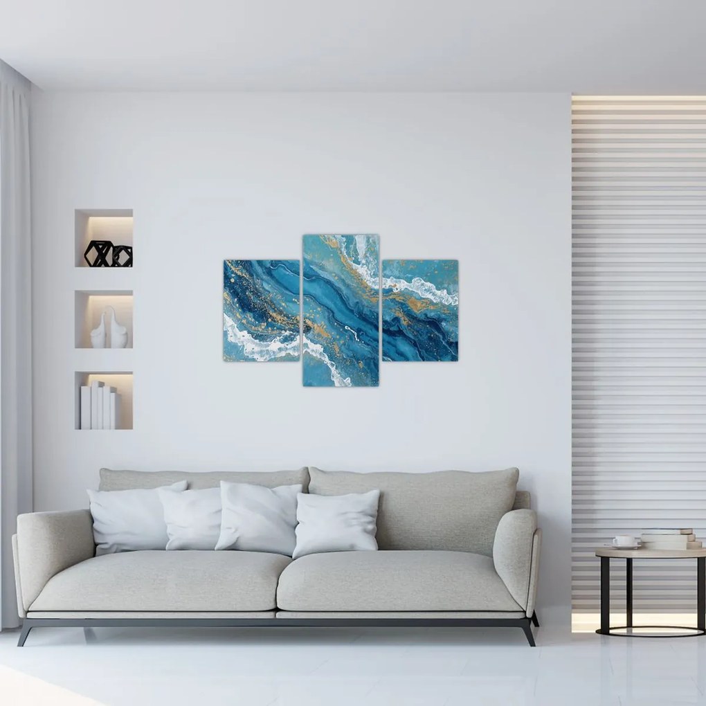 Tablou - Marmură bleu cu aur II. (90x60 cm)