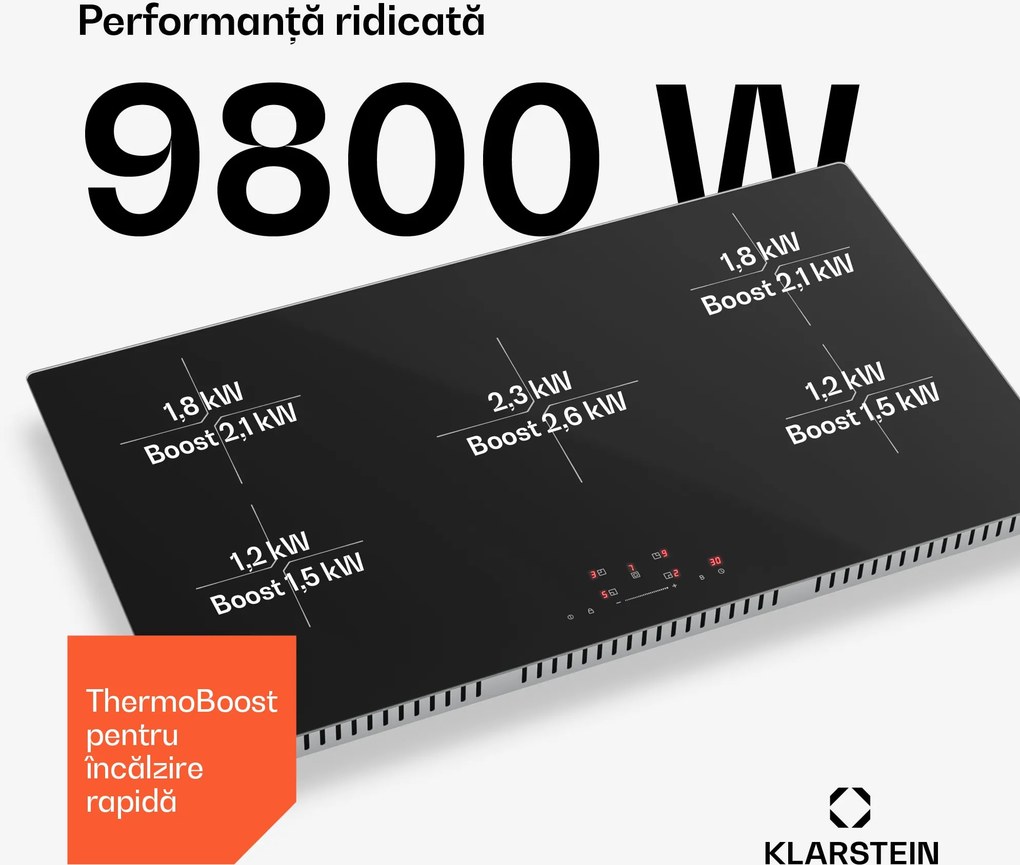 Klarstein PowerGlide plită cu inducție | suprafață rezistentă la zgârieturi | 5 zone de gătit | 9800 W | 90 cm
