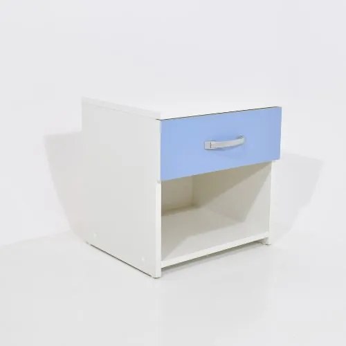 Noptiera haaus Leco, 1 Sertar, Alb/Bleu, 40 x 35 x 40 cm