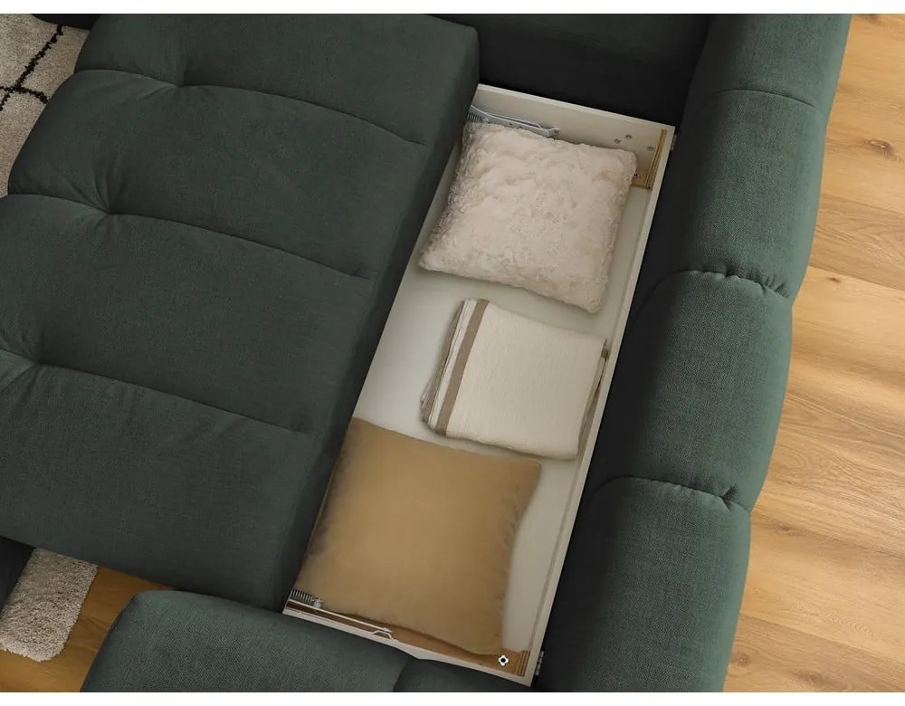 Colțar verde extensibil/cu spațiu de depozitare (cu colț pe partea stângă/în formă de ”L”) Fuji – Bobochic Paris