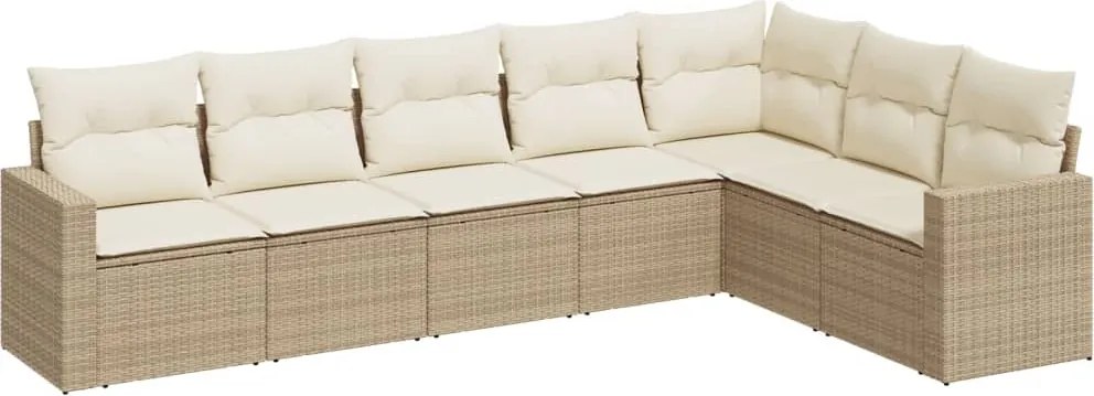 vidaXL Set canapele de grădină, 7 piese, cu perne, bej, poliratan