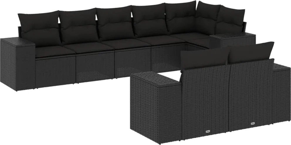 vidaXL Set mobilier de grădină cu perne, 8 piese, negru, poliratan